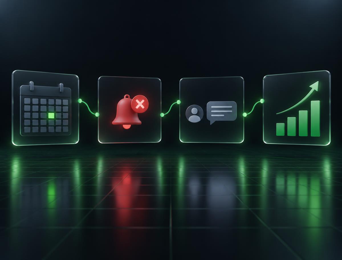 NoShowFlow AI flow from appointments to no-shows, customer recovery and recovered revenue